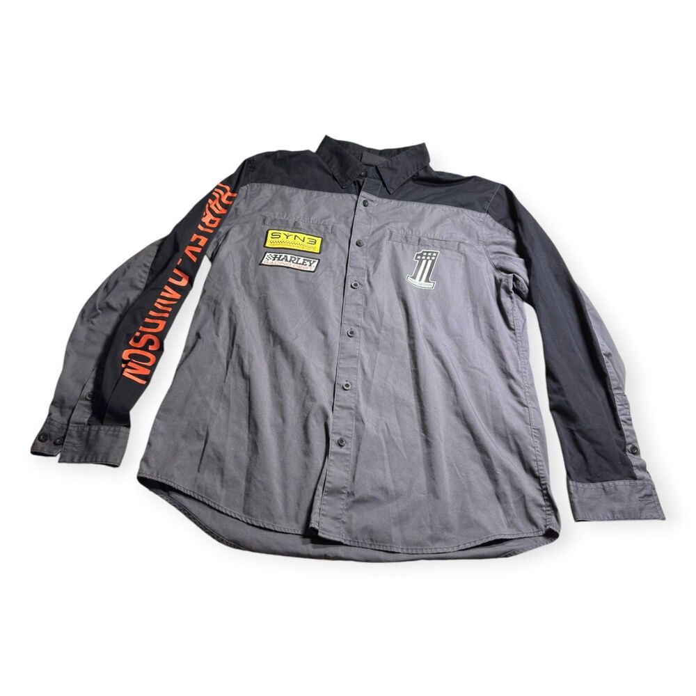 Harley-Davidson Racing Long Sleeve #1 Victory Size XL Gray Black Shirt Rare VTG